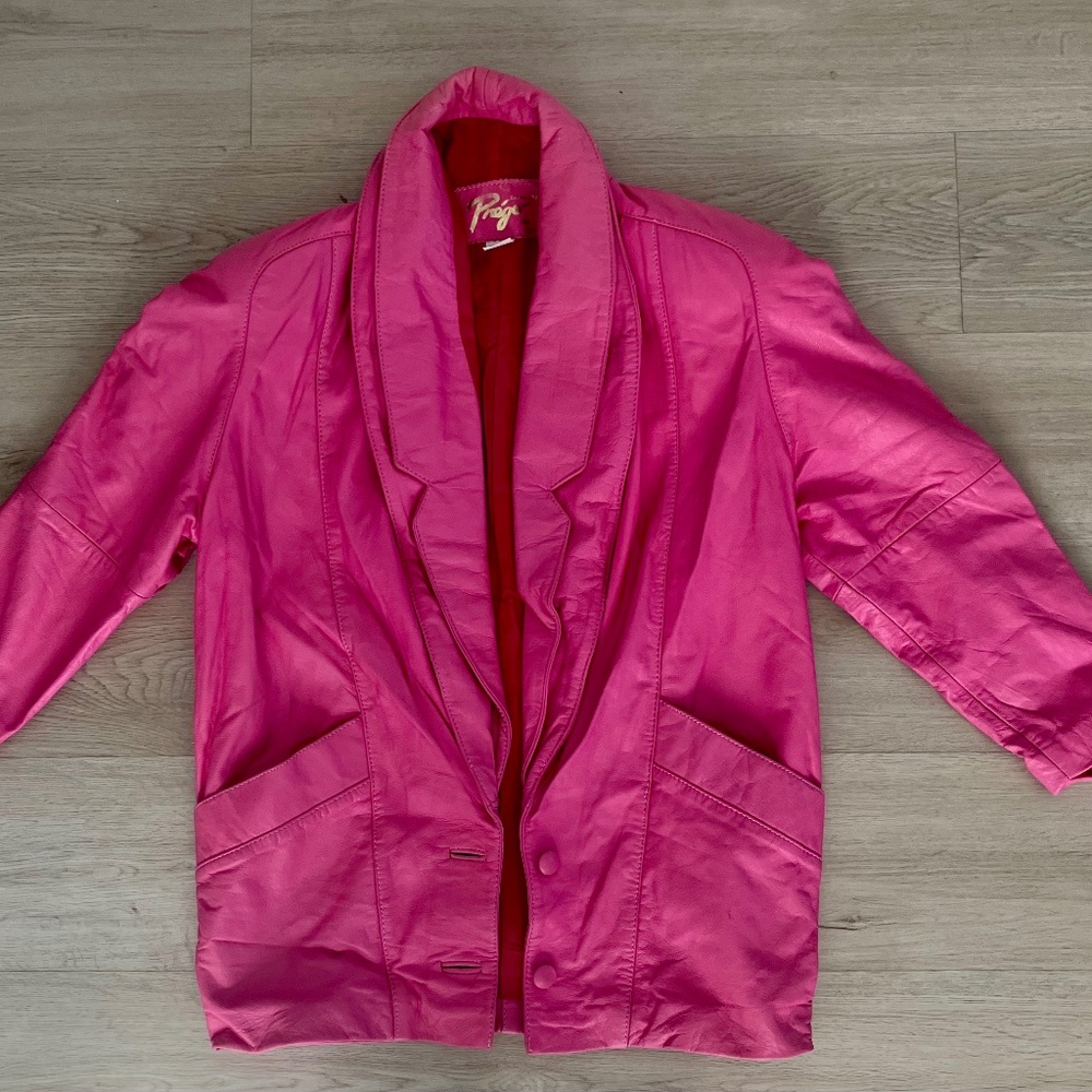 Vintage 1980s 100% Leather by Prego women’s Pink jacket shawl collar